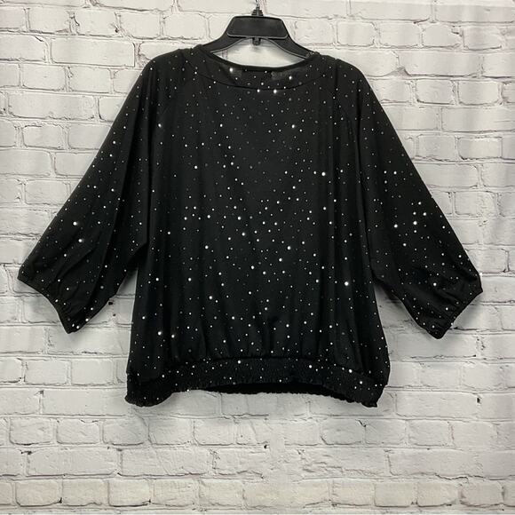 C.D. Daniels Plus Size Top Women's 3x Black Sequin Embellished Pullover Smocked - Picture 5 of 5
